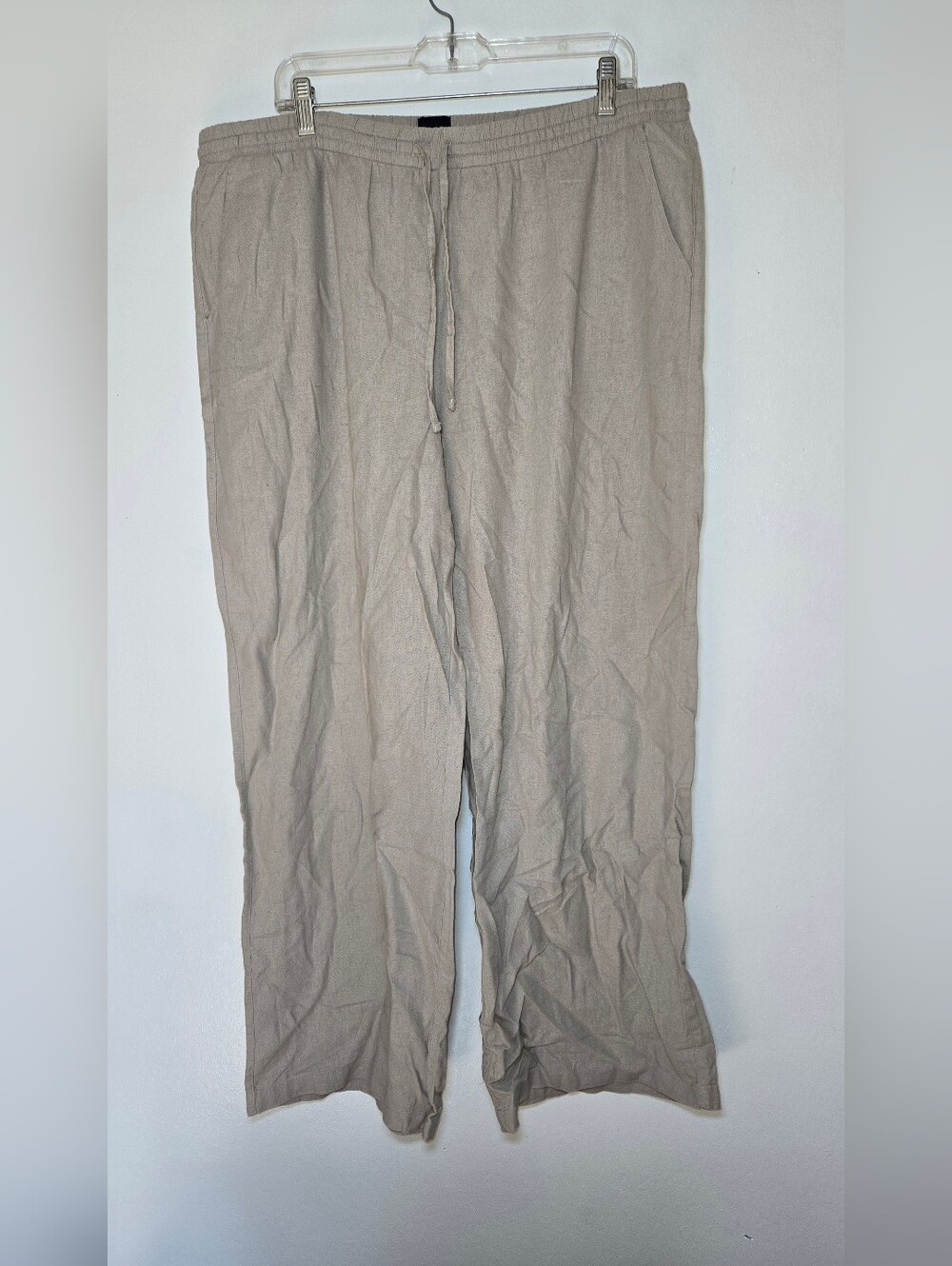 Womens Gap Cotton Linen Tan Wide Leg Pull On Pants Size XL